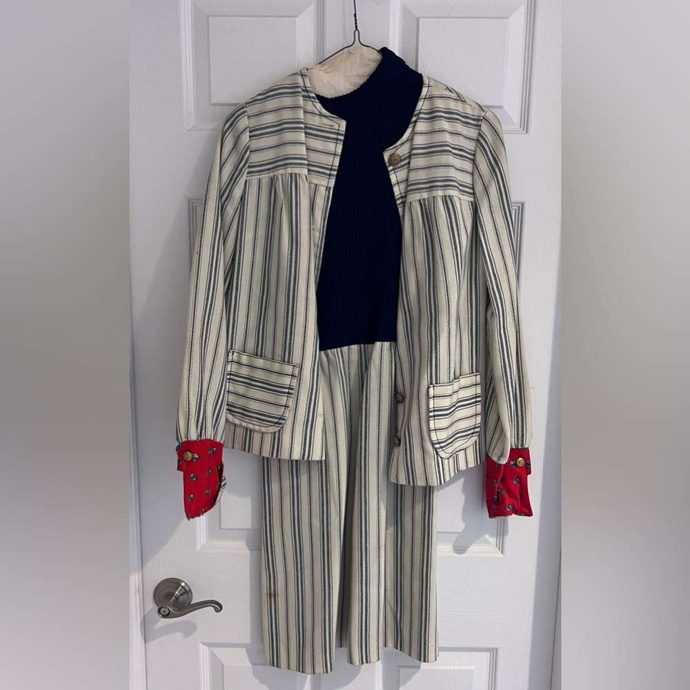 Vintage 60s/70s white black red suit jacket dress size 8 small retro